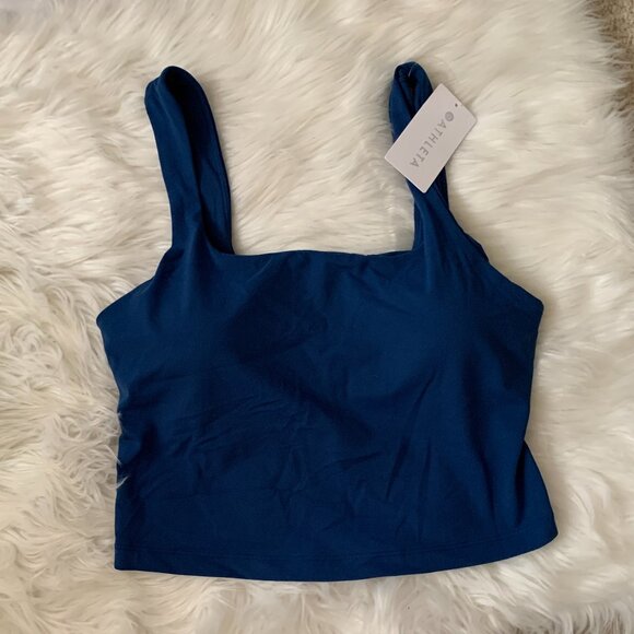 ATHLETA Transcend Square Neck Crop Sports Bra in Maritime Sz LARGE for D-DD+ Cup - Picture 1 of 3